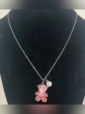 Claire’s Sparkling Pink Teddy Pendant Necklace with BFF Charm